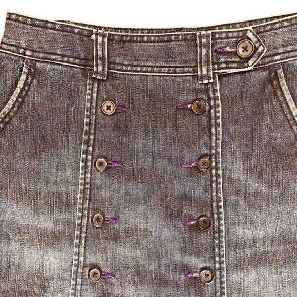 Bica Cheia x Anthropologie Dbl Bttn Front A-Line Denim Mini Skirt Size 4 | EUC - Picture 2 of 12